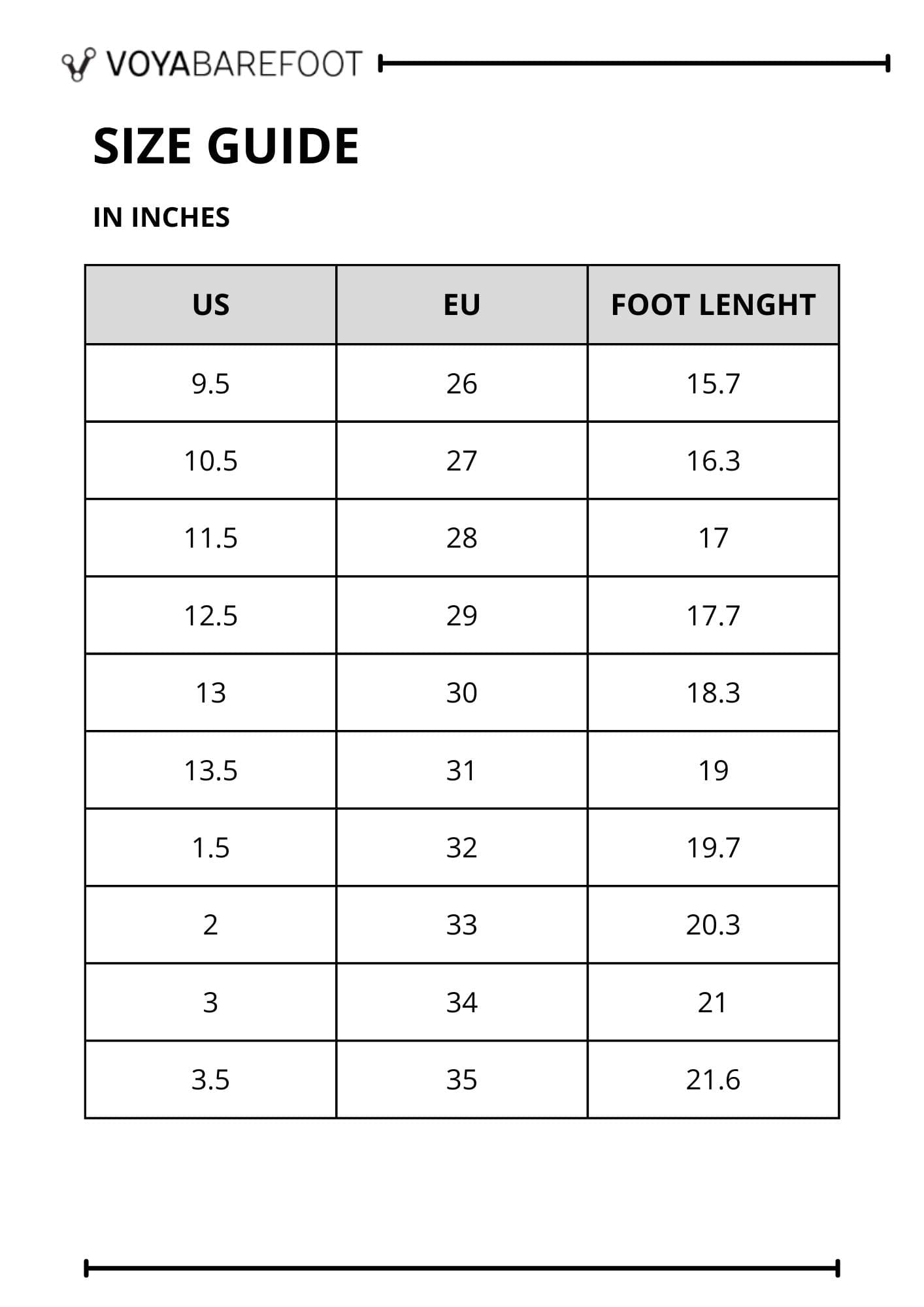 RokaFlex Kids (2+1) size chart